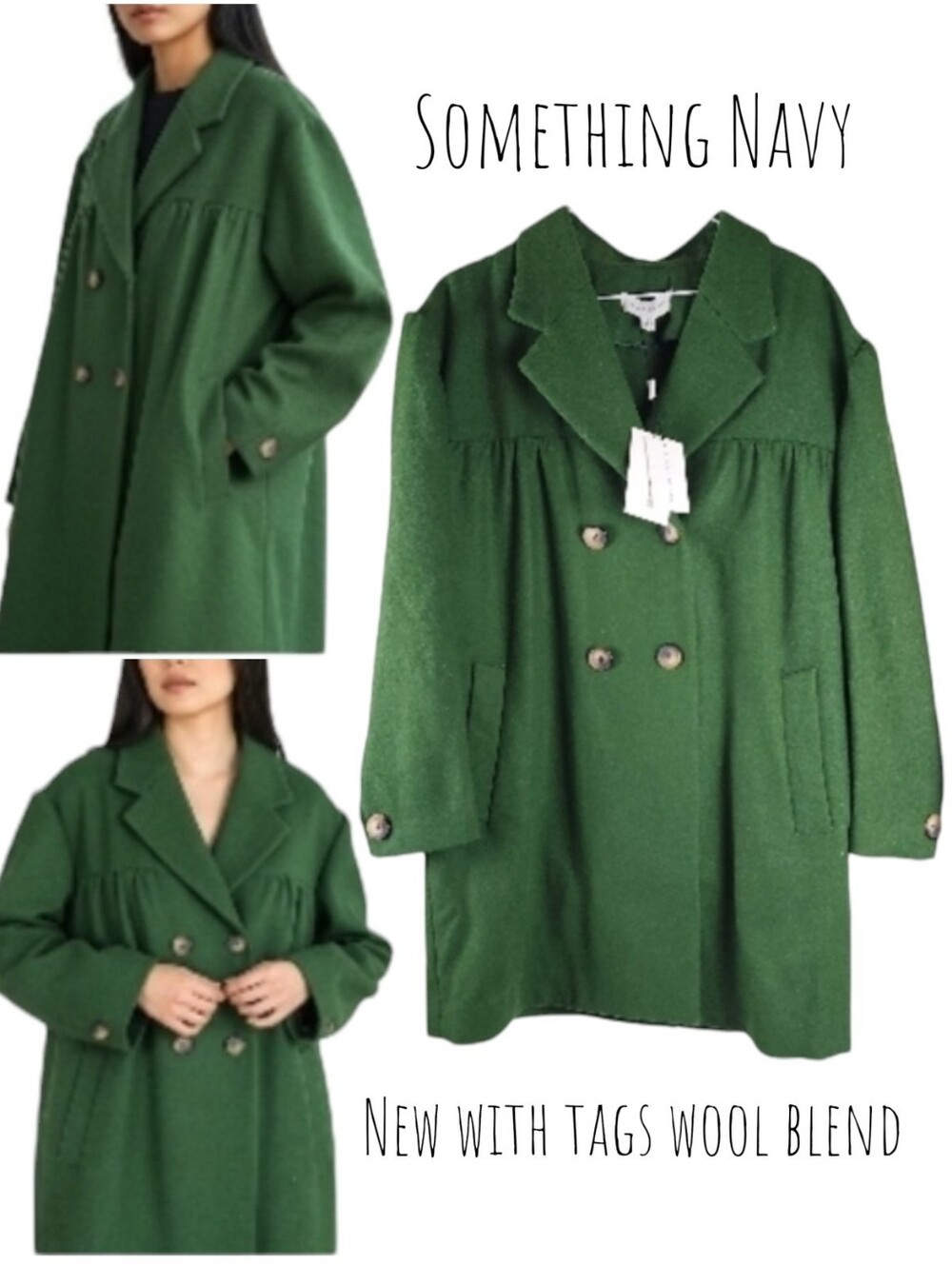 Something Navy Women's wool blend double breasted coat kelly Green Relaxed Fit S